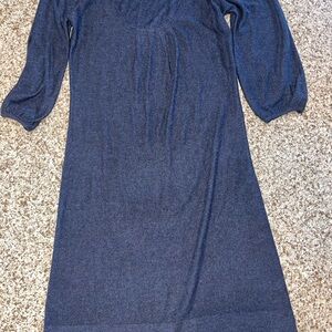 French Fine Wool Scoop Neck Charcoal Midi Dress